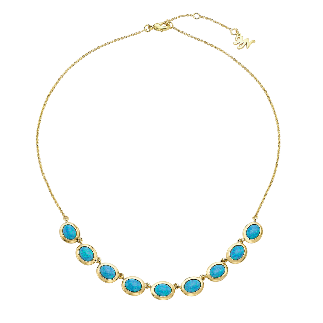 18K/24K gold plated necklace with a mix of synthetic opal stones Mare azure 