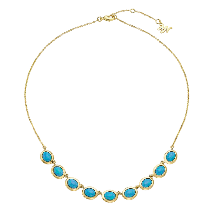18K/24K gold plated necklace with a mix of synthetic opal stones Mare azure 