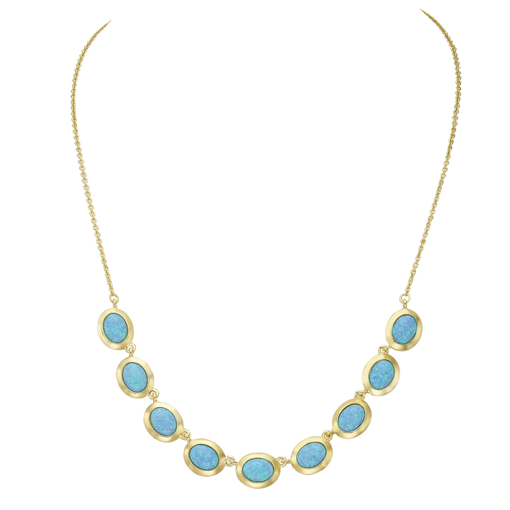 18K/24K gold plated necklace with a mix of synthetic opal stones Mare azure 