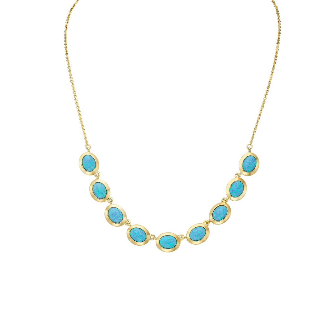 18K/24K Gold Plated Necklace with Mixed Sky Blue Synthetic Opal - Mare
