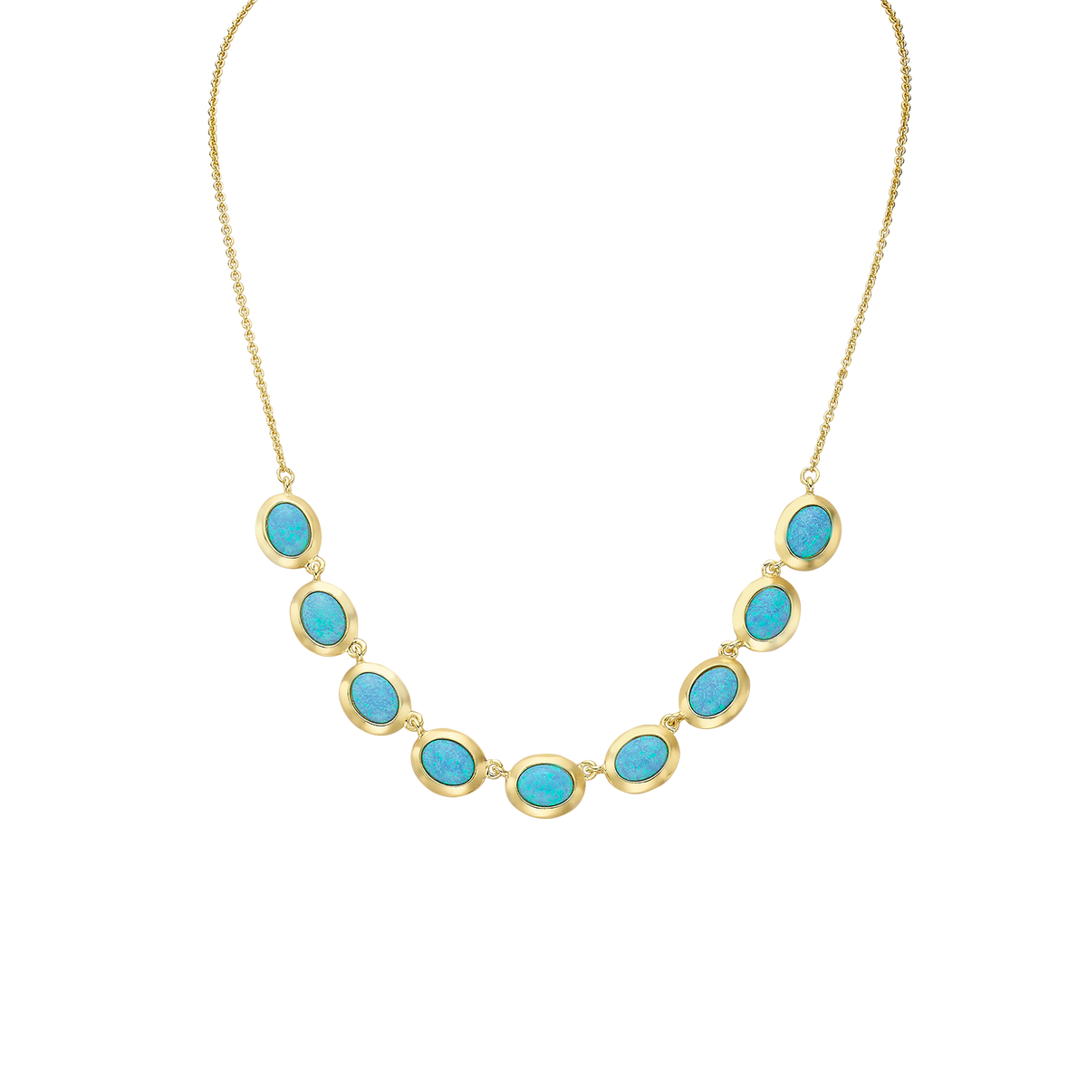 18K/24K Gold Plated Necklace with Mixed Sky Blue Synthetic Opal - Mare