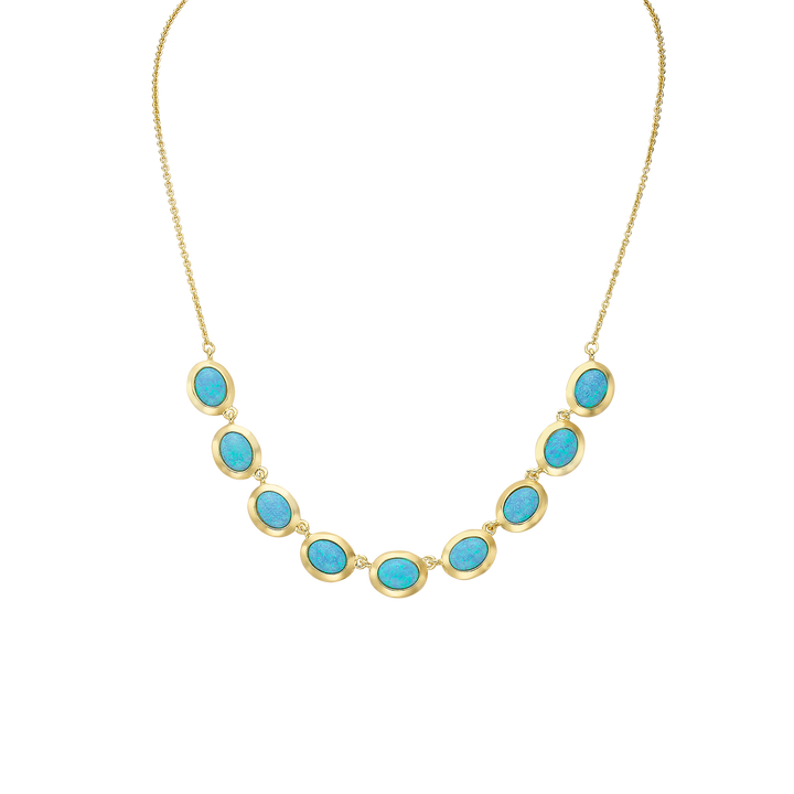 18K/24K Gold Plated Necklace with Mixed Sky Blue Synthetic Opal - Mare