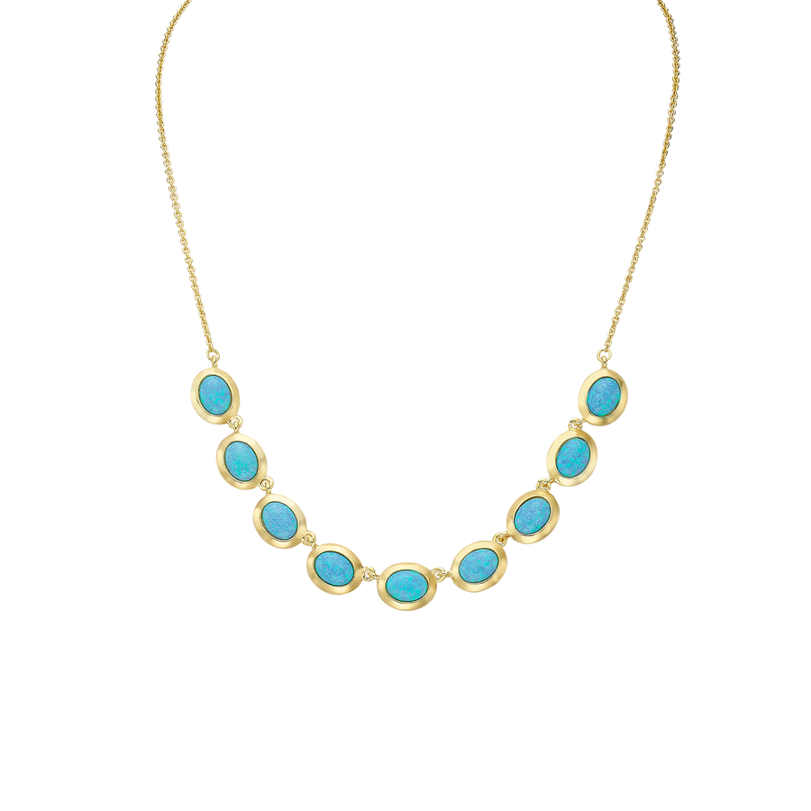 18K/24K Gold Plated Necklace with Mixed Sky Blue Synthetic Opal - Mare