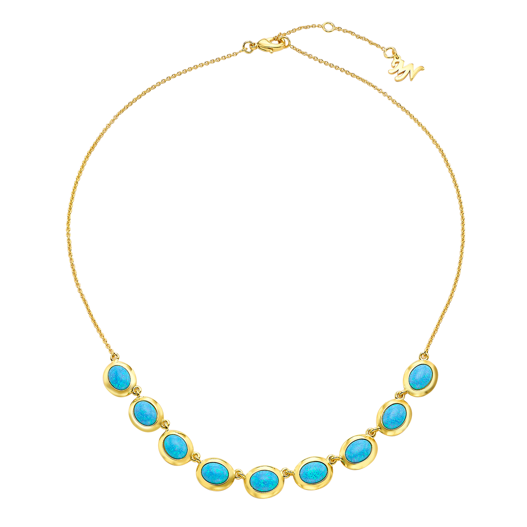 18K/24K gold plated necklace with a mix of synthetic opal stones Mare azure 