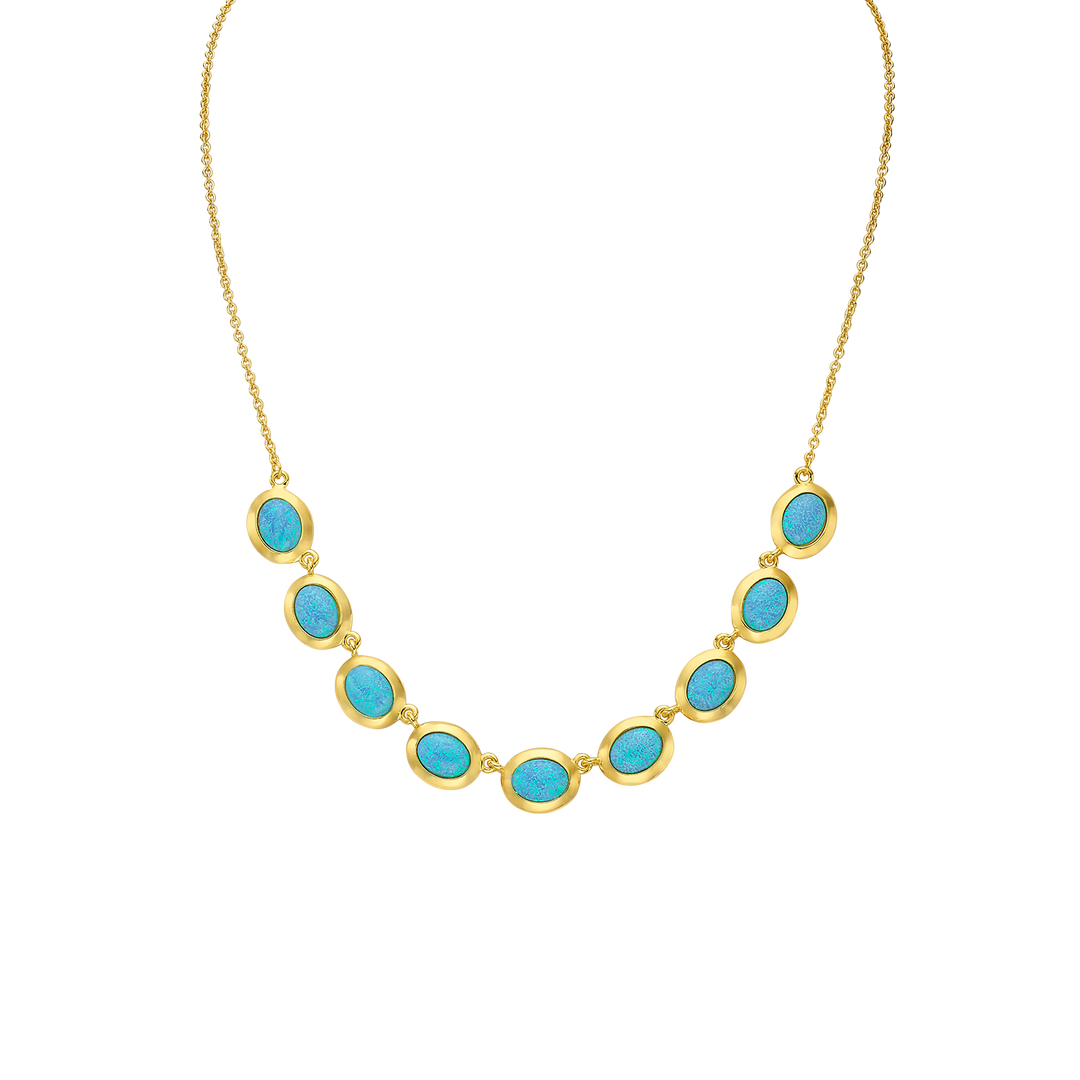 18K/24K Gold Plated Necklace with Mixed Sky Blue Synthetic Opal - Mare - 7