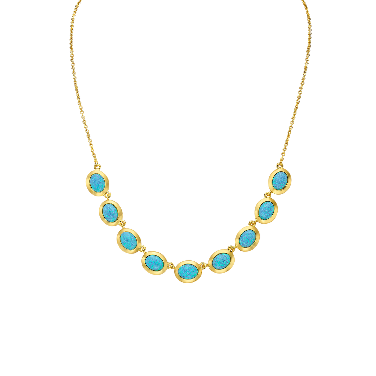 18K/24K Gold Plated Necklace with Mixed Sky Blue Synthetic Opal - Mare - 7