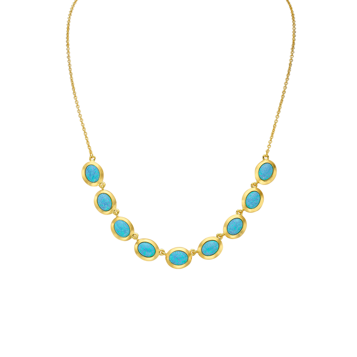 18K/24K Gold Plated Necklace with Mixed Sky Blue Synthetic Opal - Mare - 7