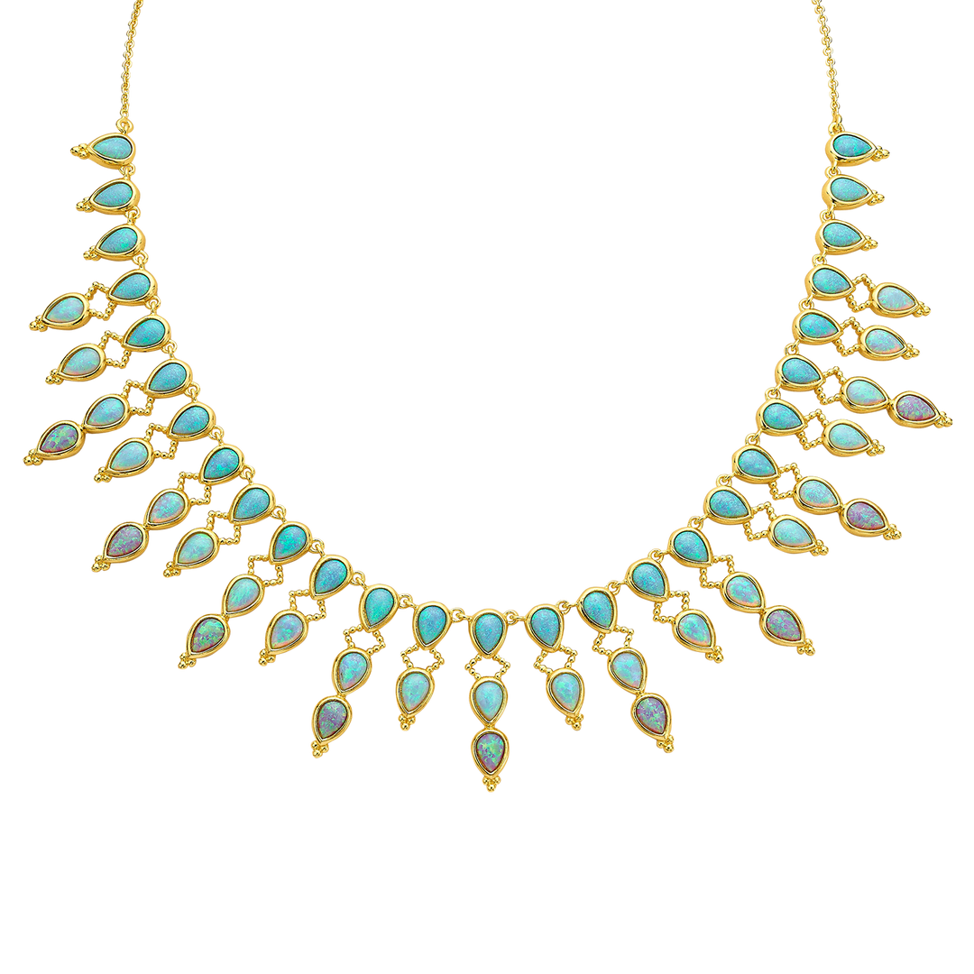 18K/24K Gold Plated Necklace with Sky Blue Drop Synthetic Opal - Mare