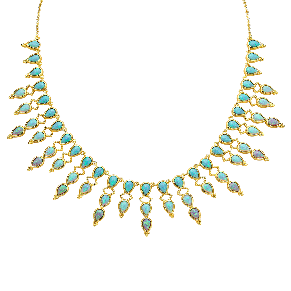 18K/24K Gold Plated Necklace with Sky Blue Drop Synthetic Opal - Mare