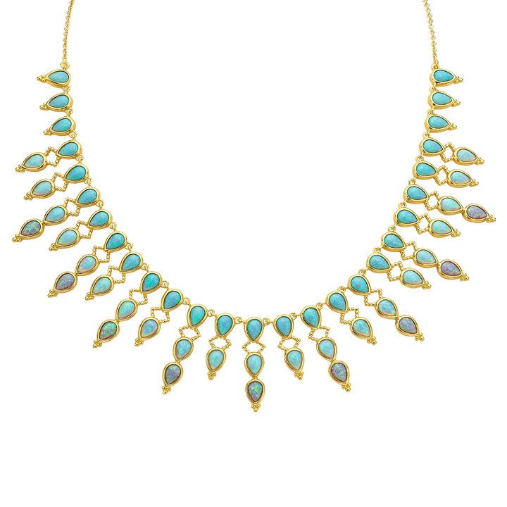 18K/24K Gold Plated Necklace with Sky Blue Drop Synthetic Opal - Mare
