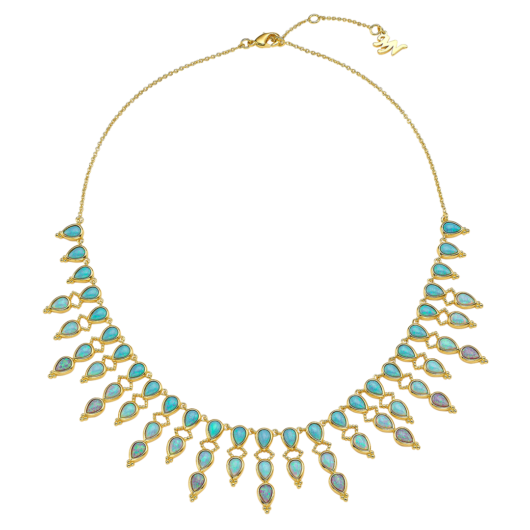 18K/24K Gold Plated Necklace with Sky Blue Drop Synthetic Opal - Mare - 4