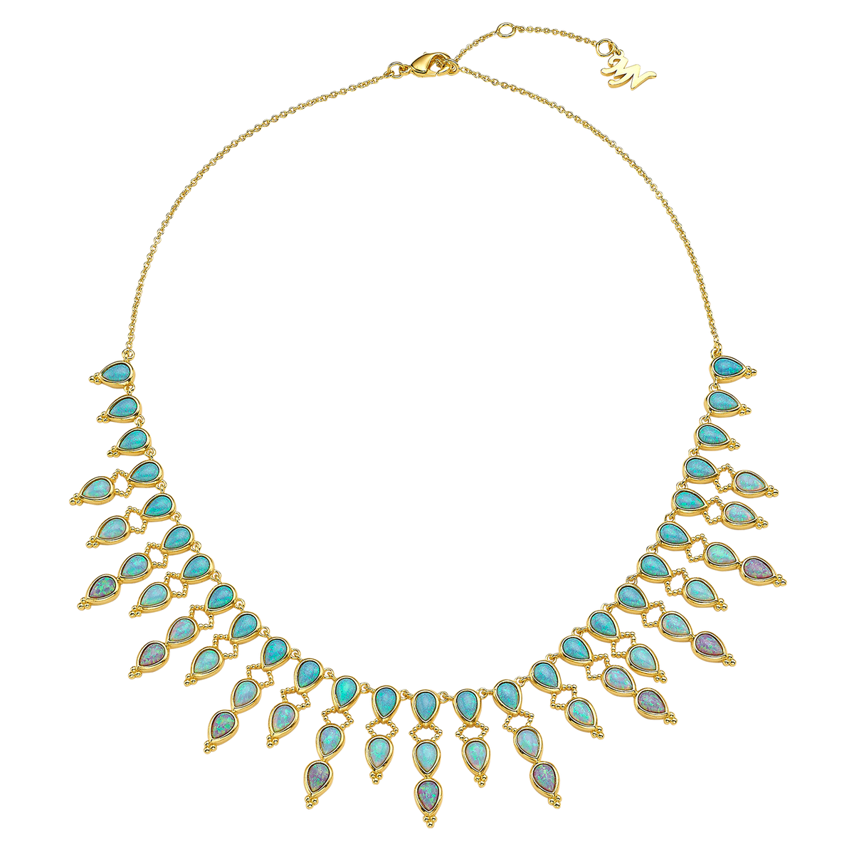 18K/24K Gold Plated Necklace with Sky Blue Drop Synthetic Opal - Mare - 4