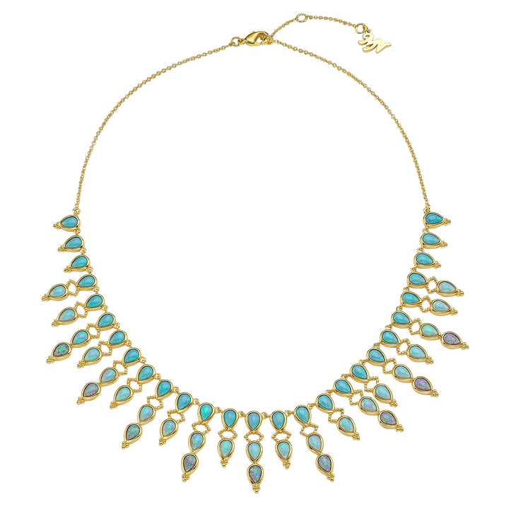 18K/24K Gold Plated Necklace with Sky Blue Drop Synthetic Opal - Mare - 4