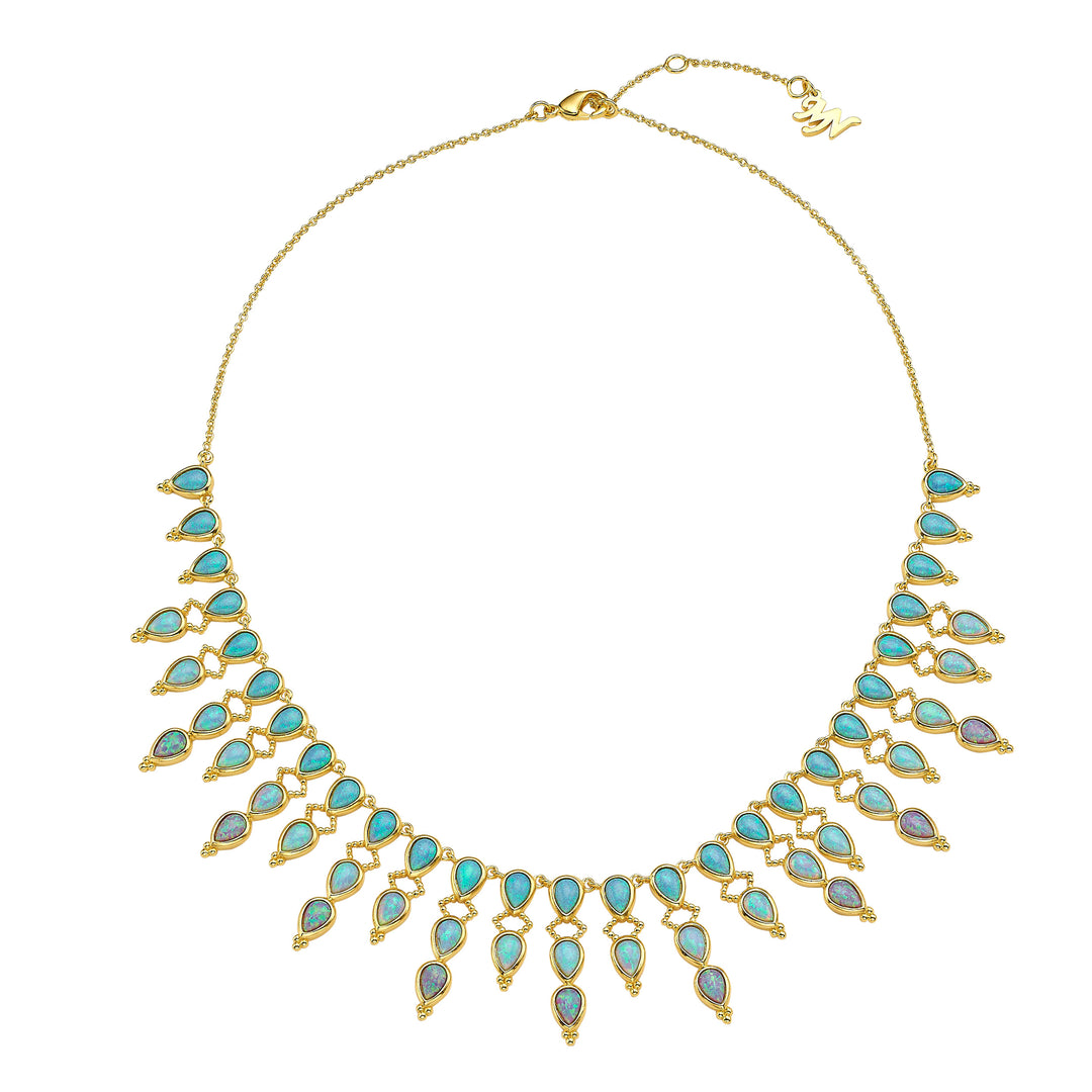 18K\24K gold plated necklace with synthetic opal stones, Mare azure drops 