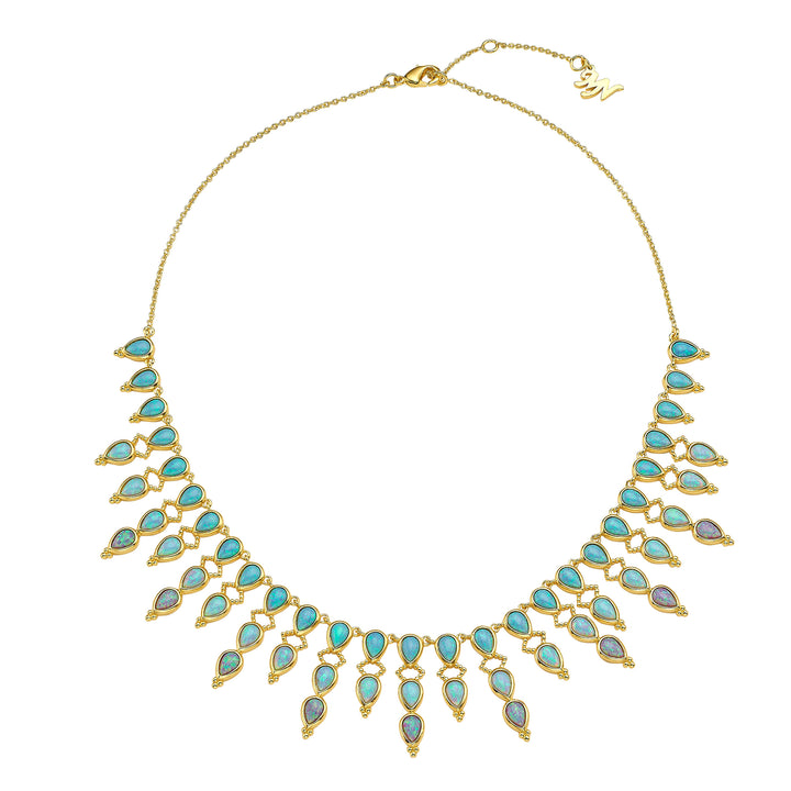 18K\24K gold plated necklace with synthetic opal stones, Mare azure drops 