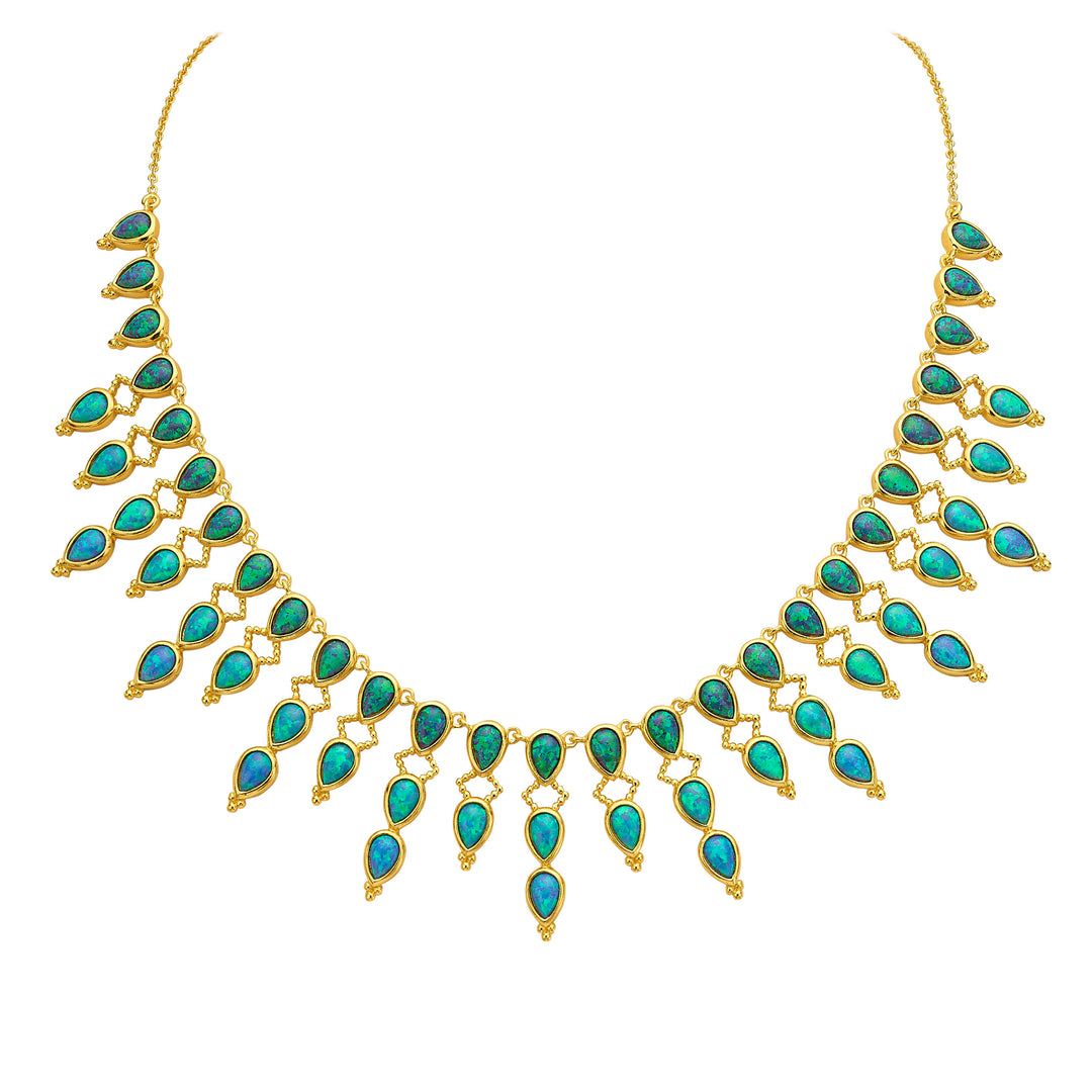 18K\24K gold plated necklace with synthetic opal stones, Mare azure drops 