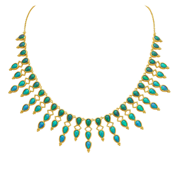 18K\24K gold plated necklace with synthetic opal stones, Mare azure drops 