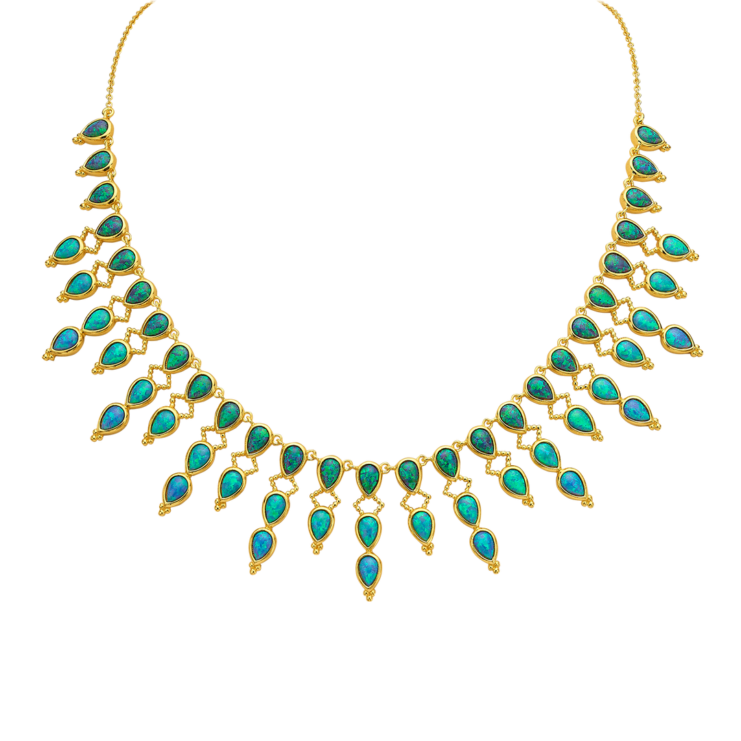 18K/24K Gold Plated Necklace with Sky Blue Drop Synthetic Opal - Mare - 8