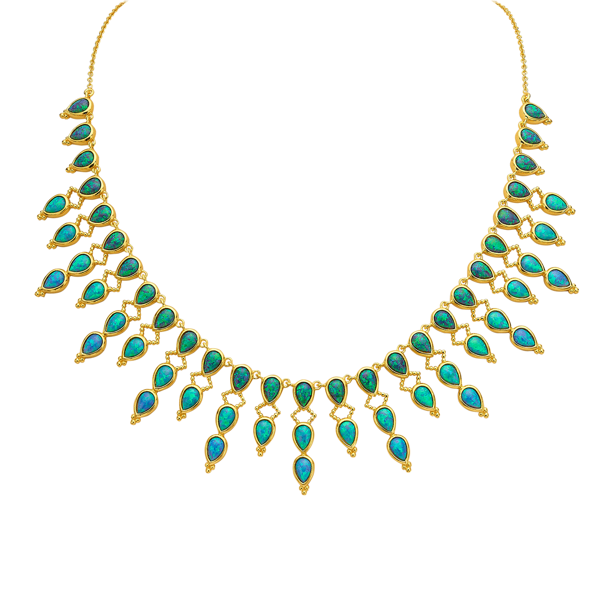 18K/24K Gold Plated Necklace with Sky Blue Drop Synthetic Opal - Mare - 8