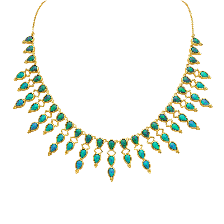 18K/24K Gold Plated Necklace with Sky Blue Drop Synthetic Opal - Mare - 8