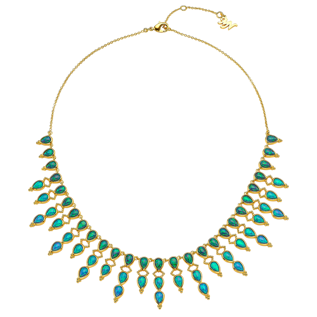18K/24K Gold Plated Necklace with Sky Blue Drop Synthetic Opal - Mare - 10