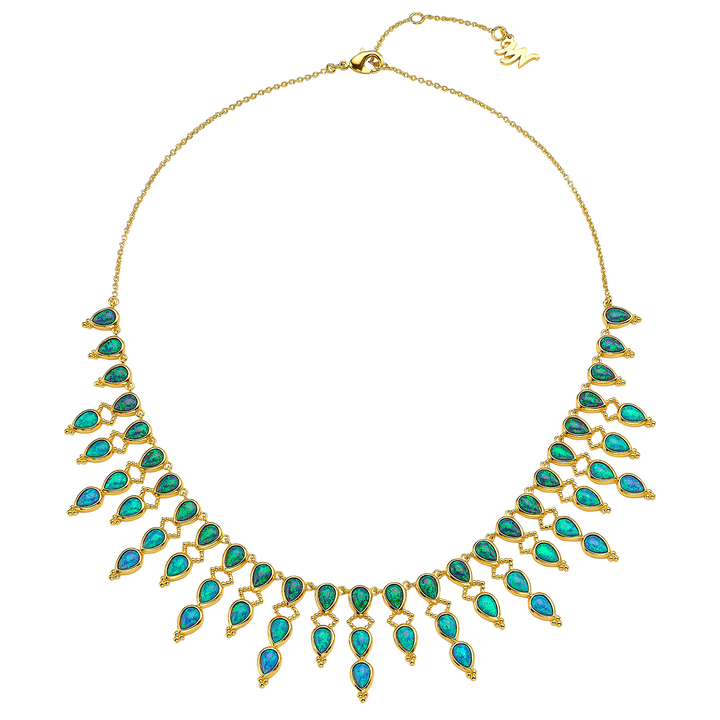 18K/24K Gold Plated Necklace with Sky Blue Drop Synthetic Opal - Mare - 10