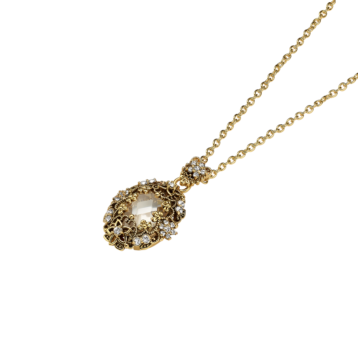 18K Gold Plated Necklace with Oval Clear Crystal Pendant M - Heritage