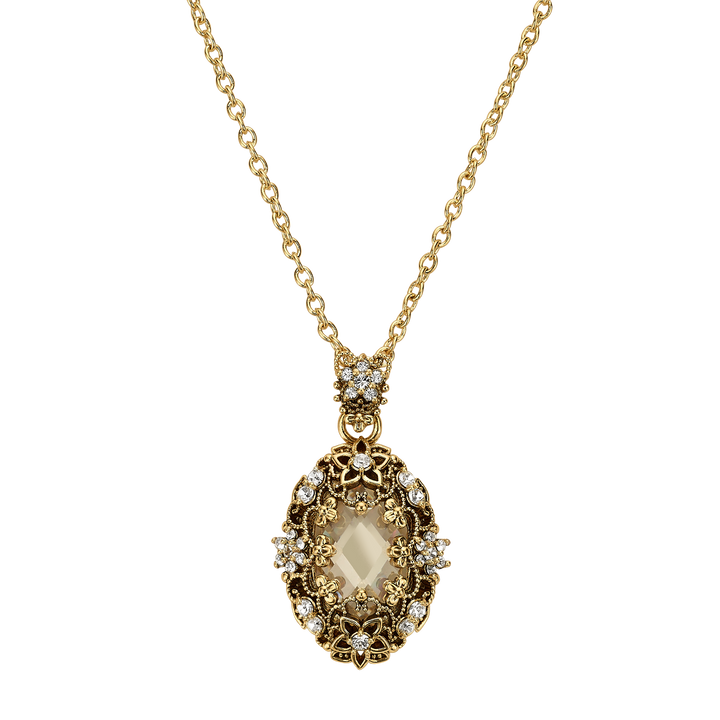 18K gold plated necklace with oval pendant with clear crystal L Heritage 