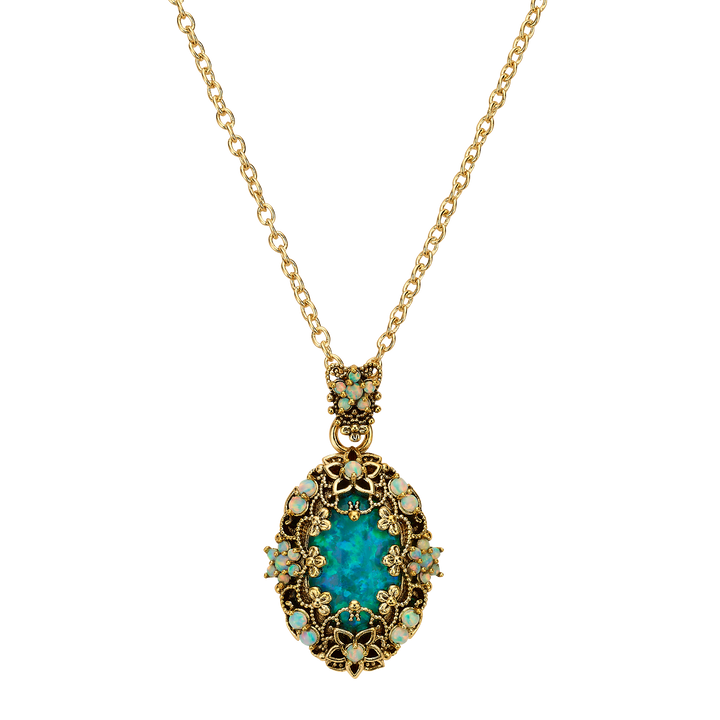 18K Gold Plated Necklace with Oval Pendant with Synthetic Opal M Heritage 