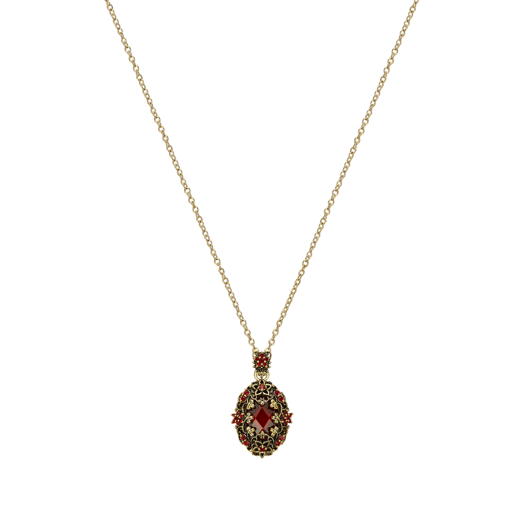 18K Gold Plated Necklace with Oval Red Zirconia Pendant M - Heritage - 4