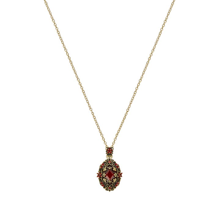 18K Gold Plated Necklace with Oval Red Zirconia Pendant M - Heritage - 4