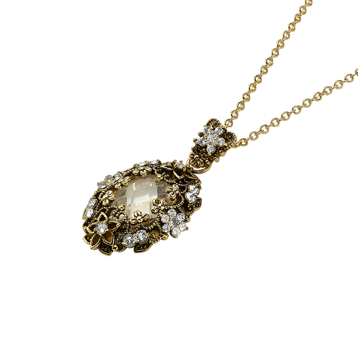 18K Gold Plated Necklace with Oval Clear Crystal Pendant L - Heritage - 6