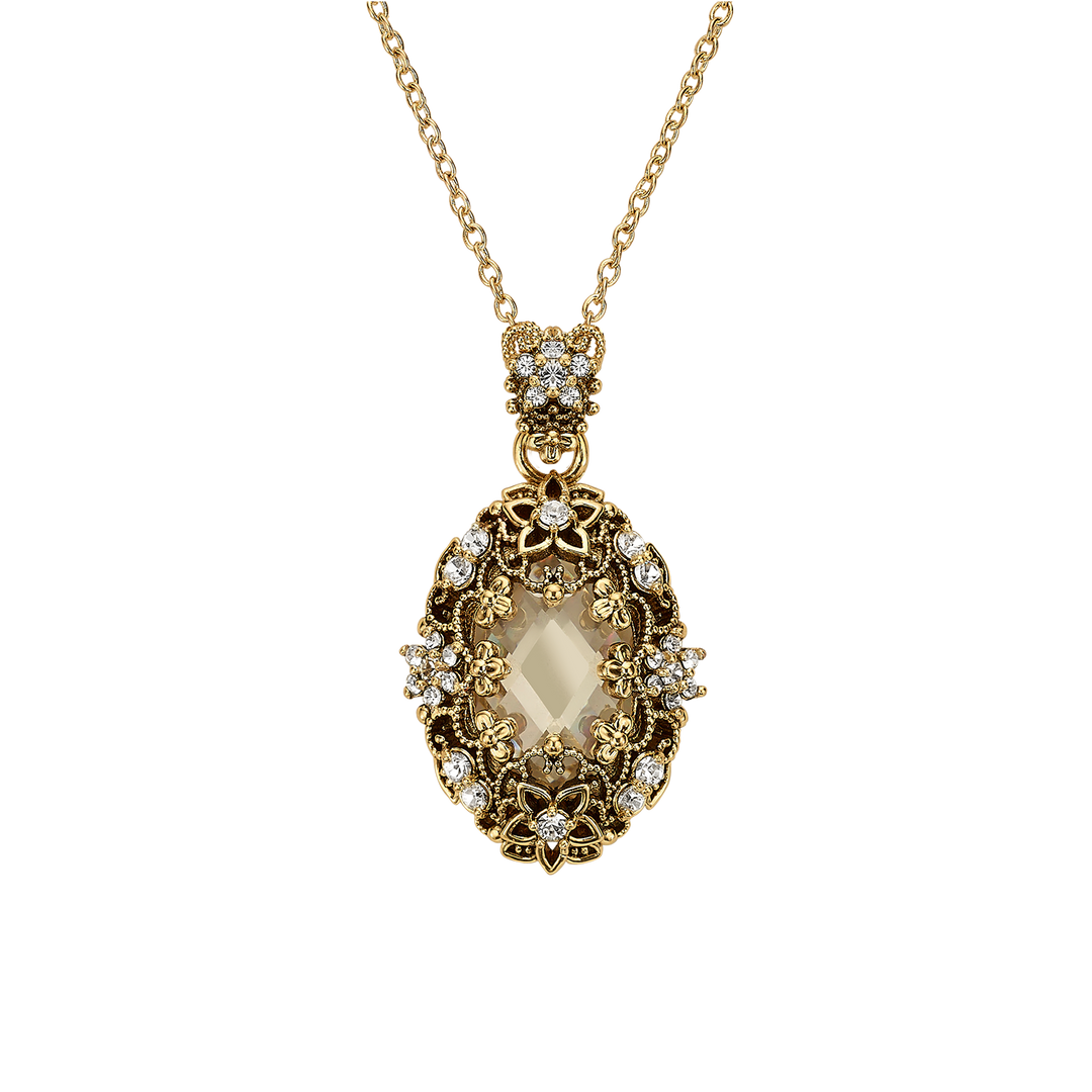 18K Gold Plated Necklace with Oval Clear Crystal Pendant L - Heritage