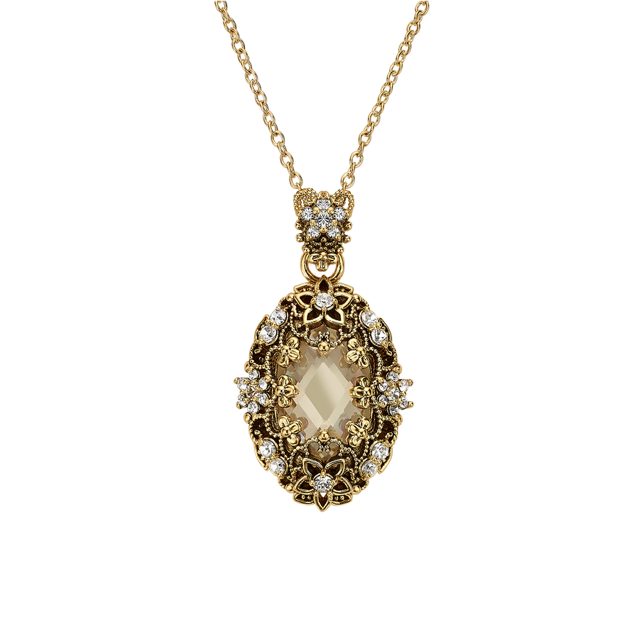 18K Gold Plated Necklace with Oval Clear Crystal Pendant L - Heritage