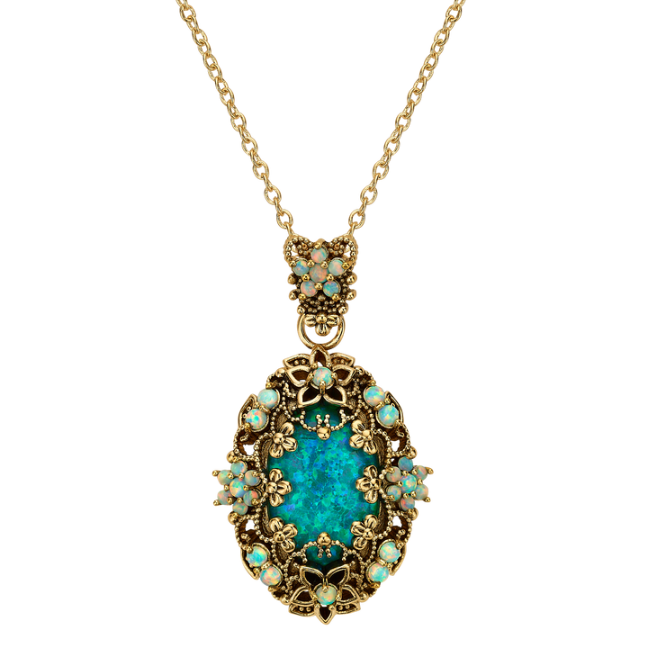 18K Gold Plated Necklace with Oval Pendant with Synthetic Opal L Heritage 