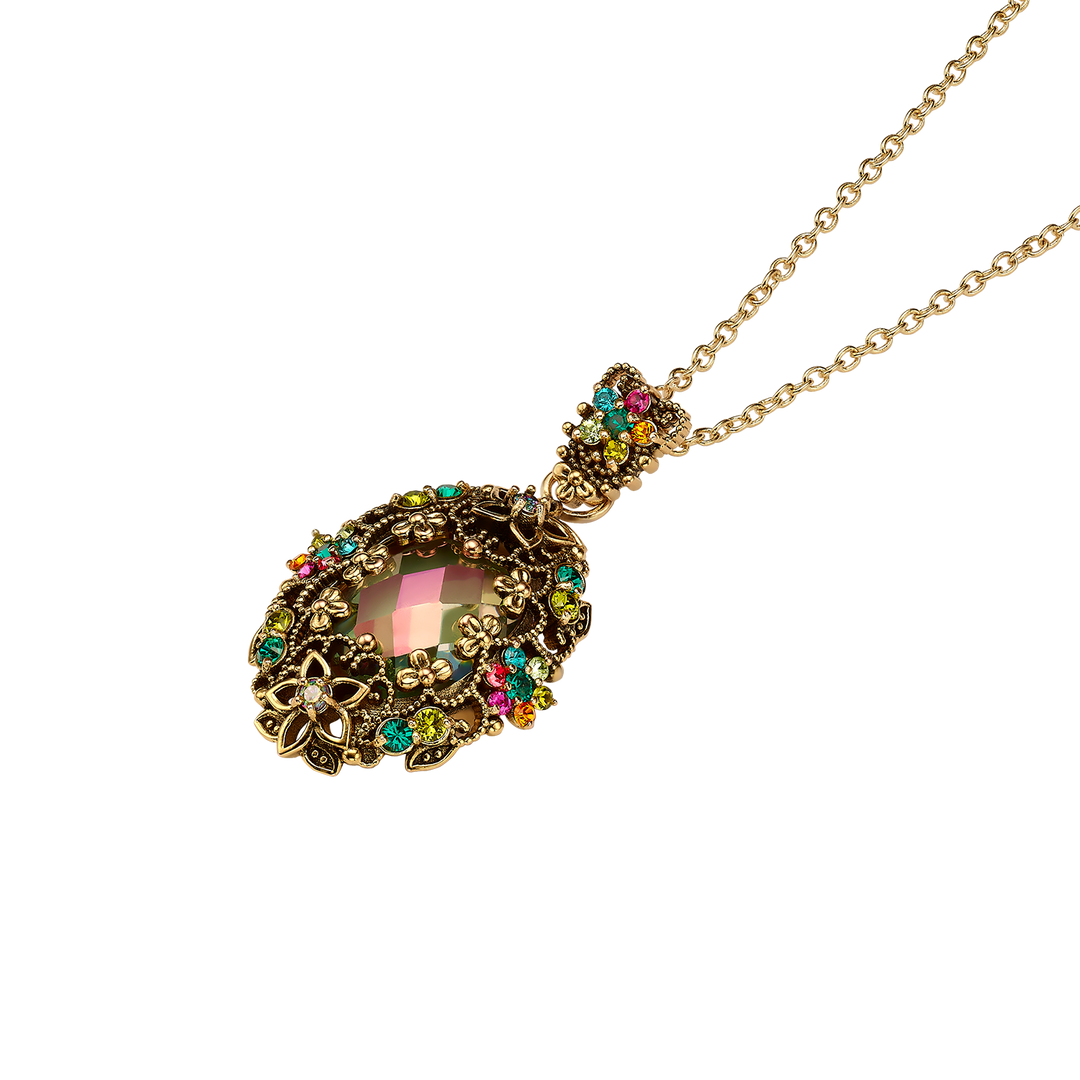 18K gold-plated necklace with oval pendant with colorful zircons L Heritage 