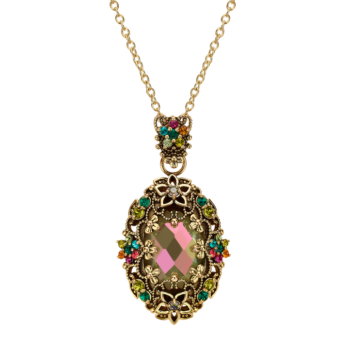 18K gold-plated necklace with oval pendant with colorful zircons L Heritage 