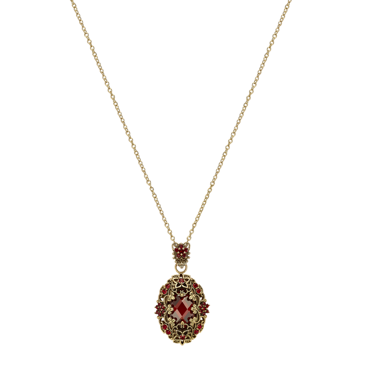 18K Gold Plated Necklace with Oval Red Zirconia Pendant L - Heritage - 4