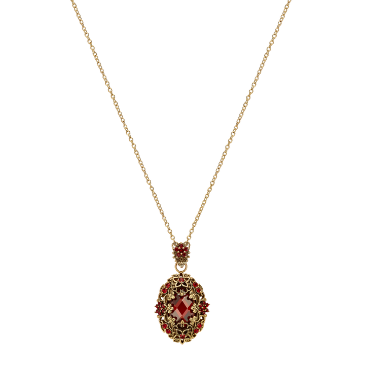 18K gold plated necklace with oval pendant with red zircons M Heritage 