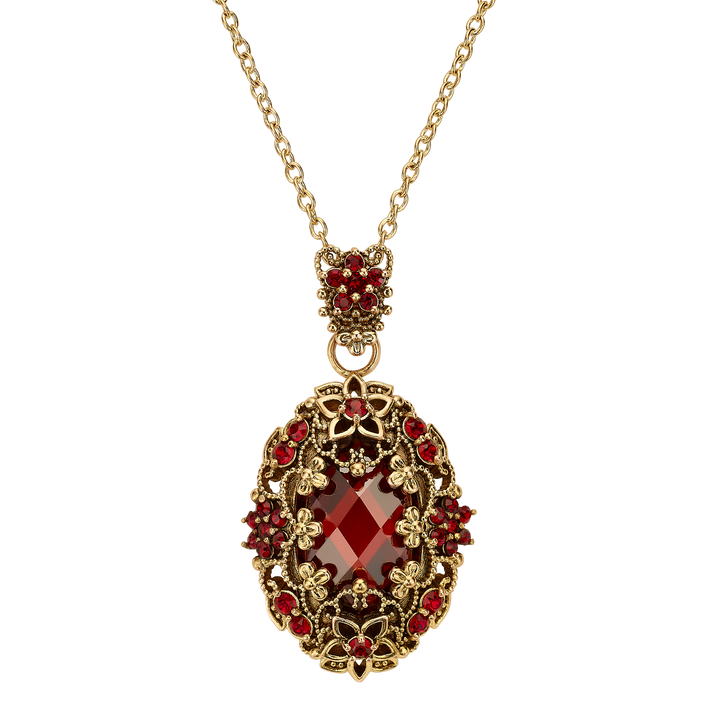 18K Gold Plated Necklace with Oval Pendant with Red Zircons L Heritage 