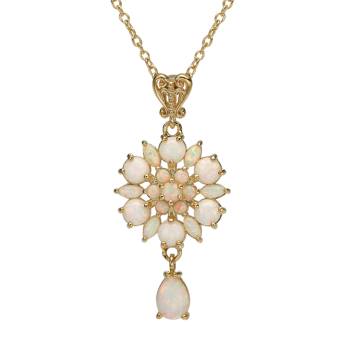 24K Gold Plated Flower Necklace with White Lab Opal - Heritage
