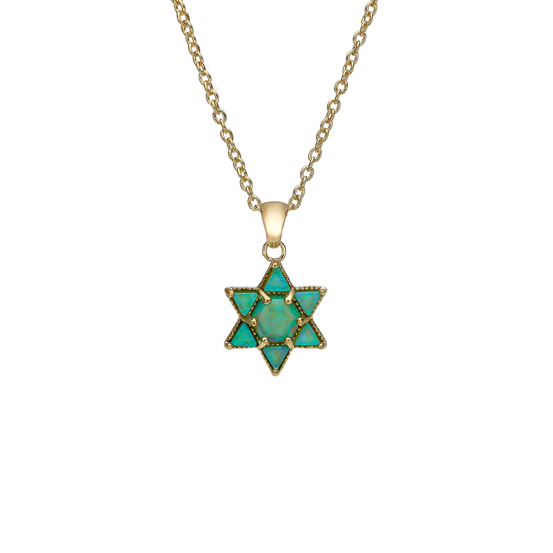 18K Gold Plated Star of David Necklace with Lab Opal Stones