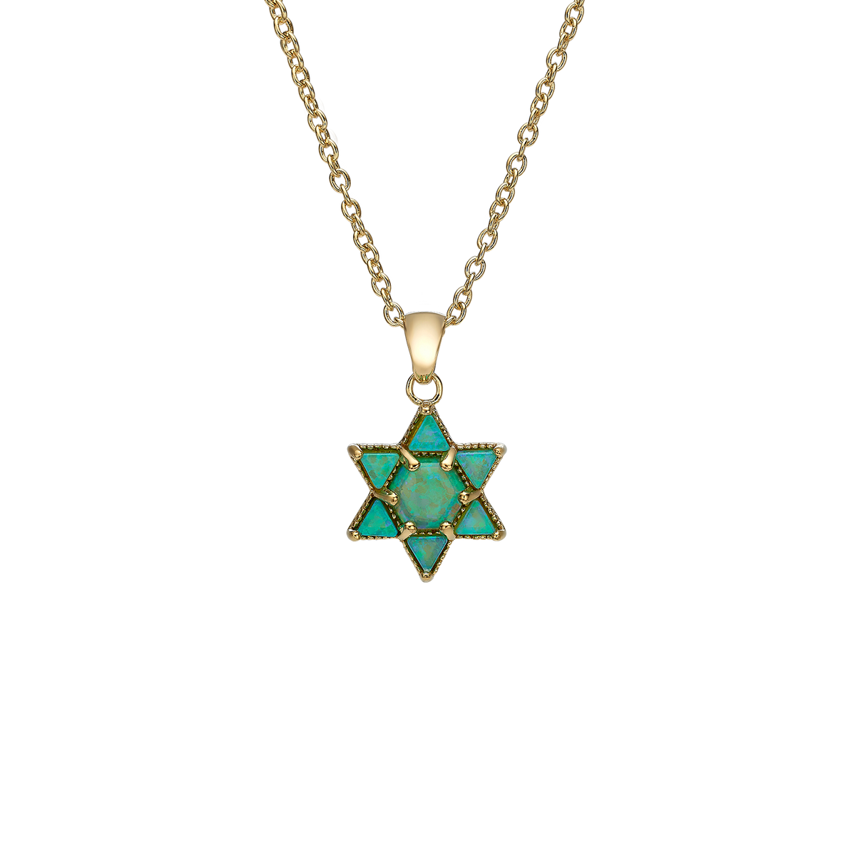 18K Gold Plated Star of David Necklace with Lab Opal Stones