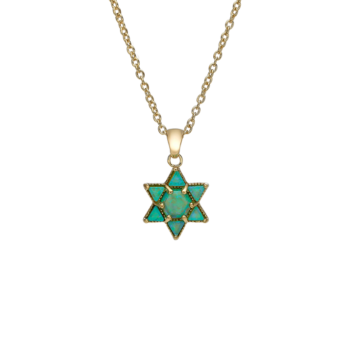 18K Gold Plated Star of David Necklace with Lab Opal Stones
