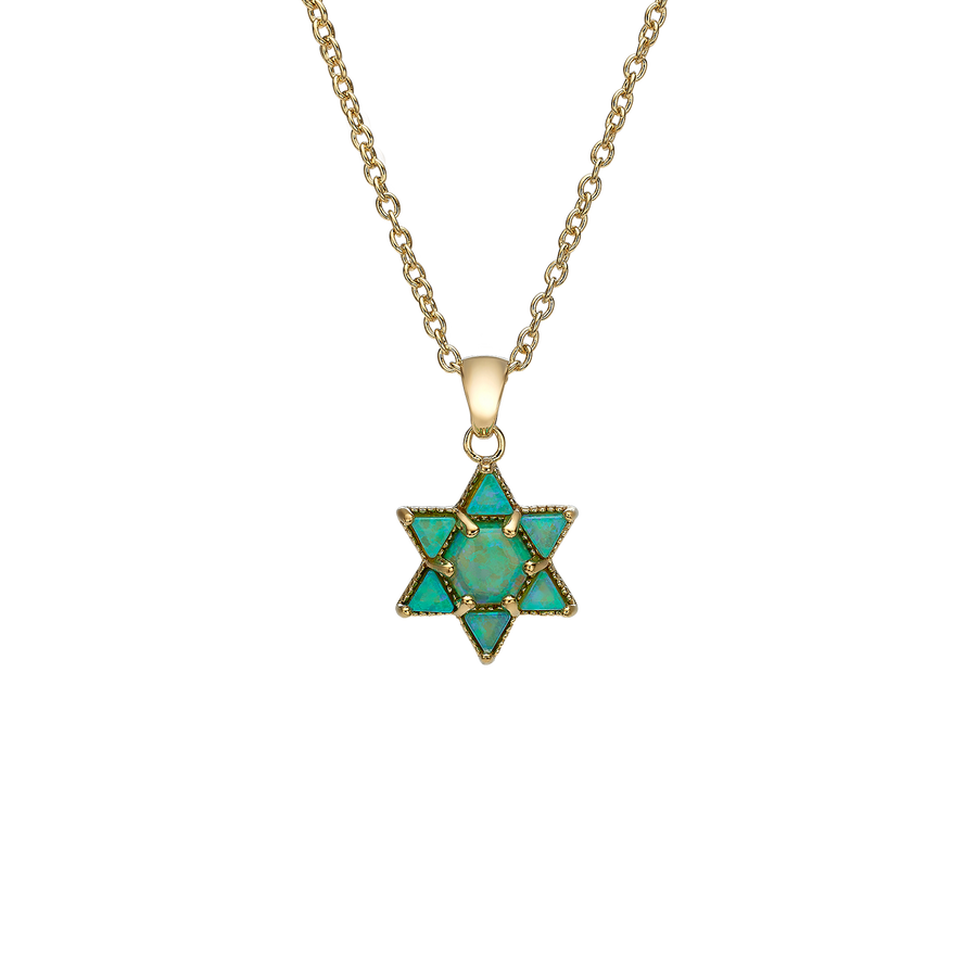 18K Gold Plated Star of David Necklace with Lab Opal Stones