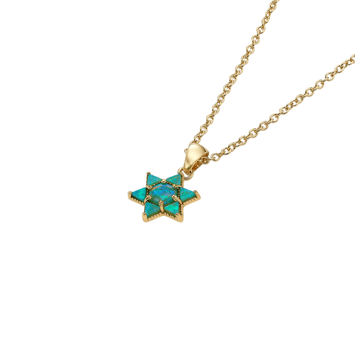 18K Gold Plated Star of David Necklace with Lab Opal Stones - 4