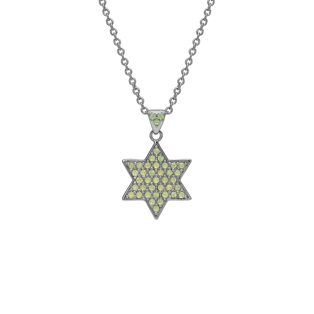 Rhodium Plated Star of David Necklace with Opal-Style Zirconia Stones