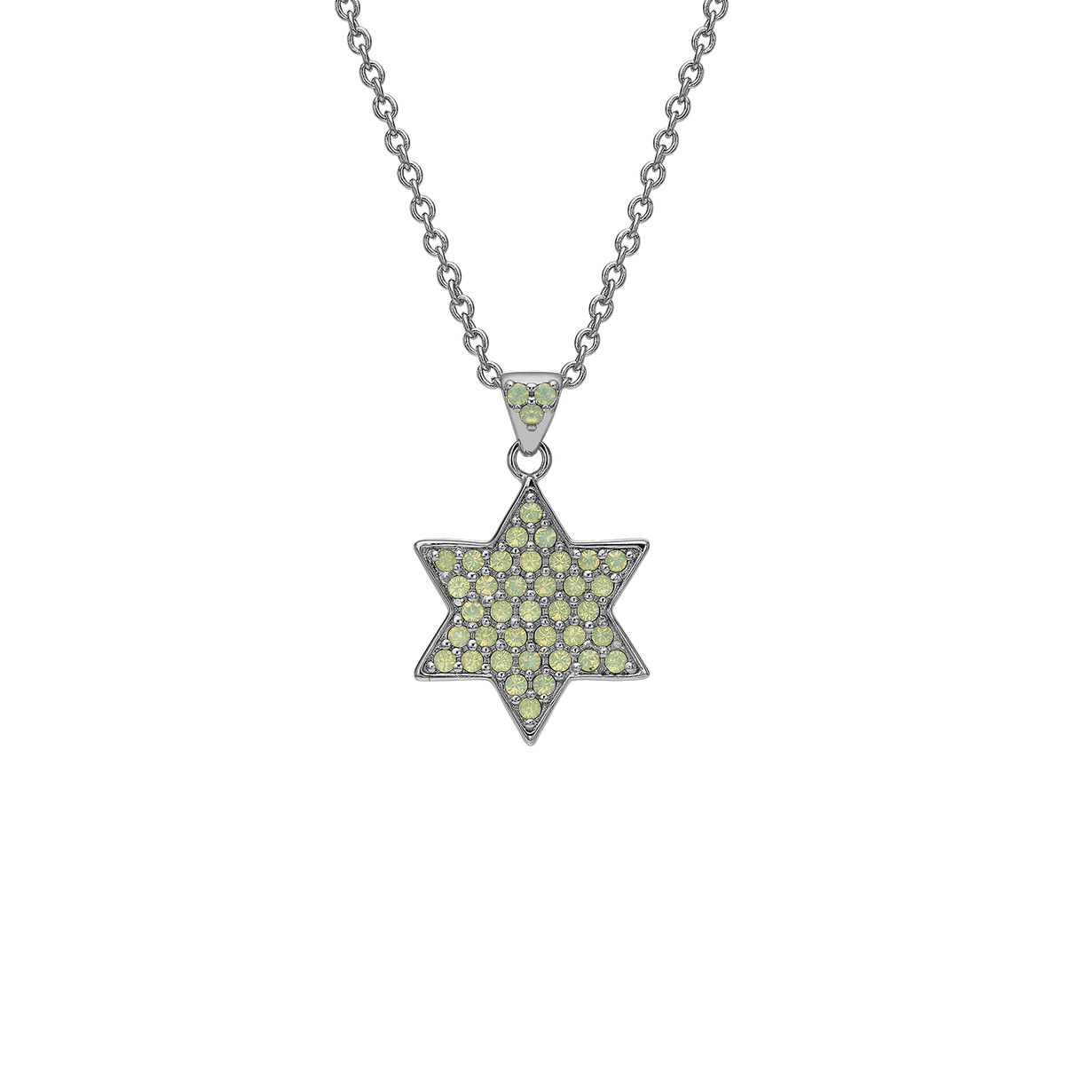 Rhodium Plated Star of David Necklace with Opal-Style Zirconia Stones
