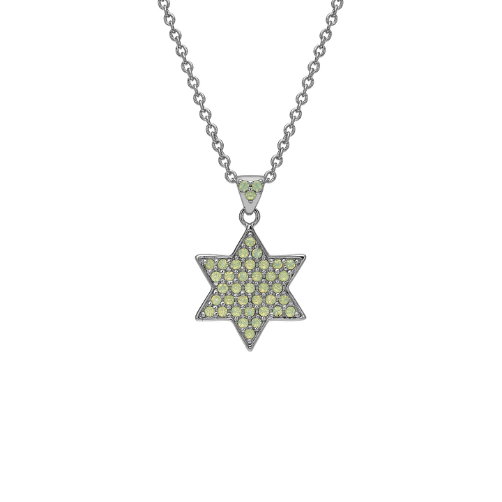 Rhodium Plated Star of David Necklace with Opal-Style Zirconia Stones