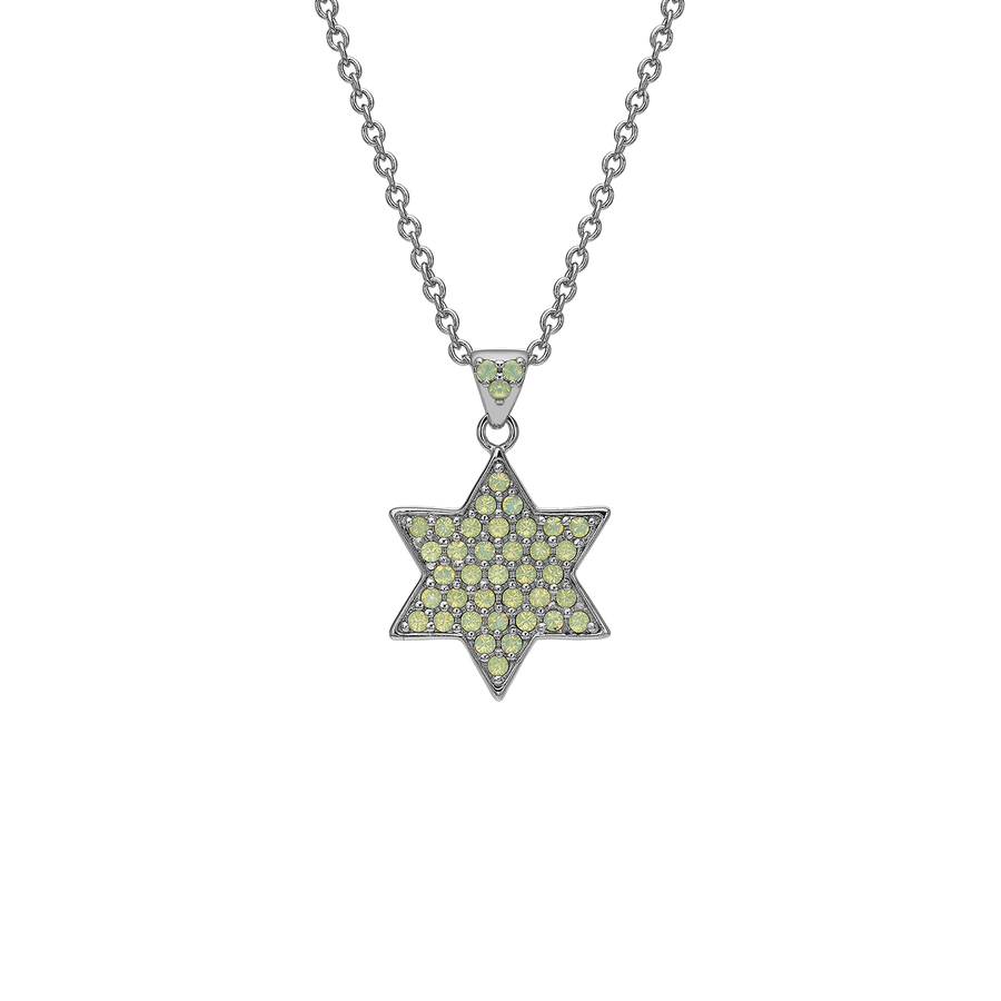 Rhodium Plated Star of David Necklace with Opal-Style Zirconia Stones